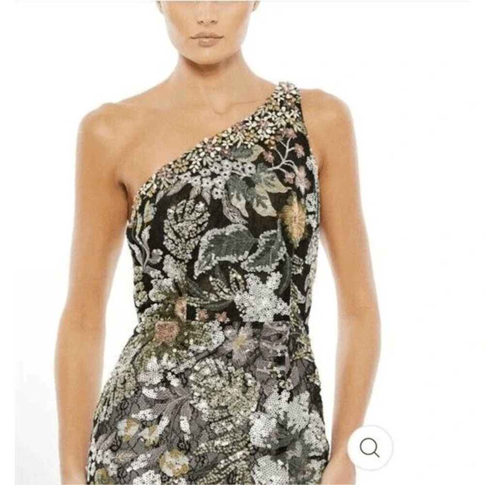 Mac Duggal Embellished Floral One Shoulder Gown 49574 Black Multi Size 0 - Picture 13 of 14